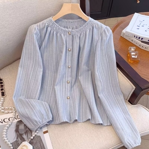 復古條紋圓領襯衫