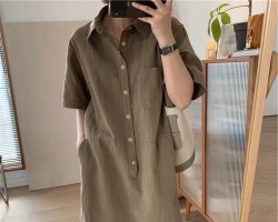 日系棉麻襯衫裙