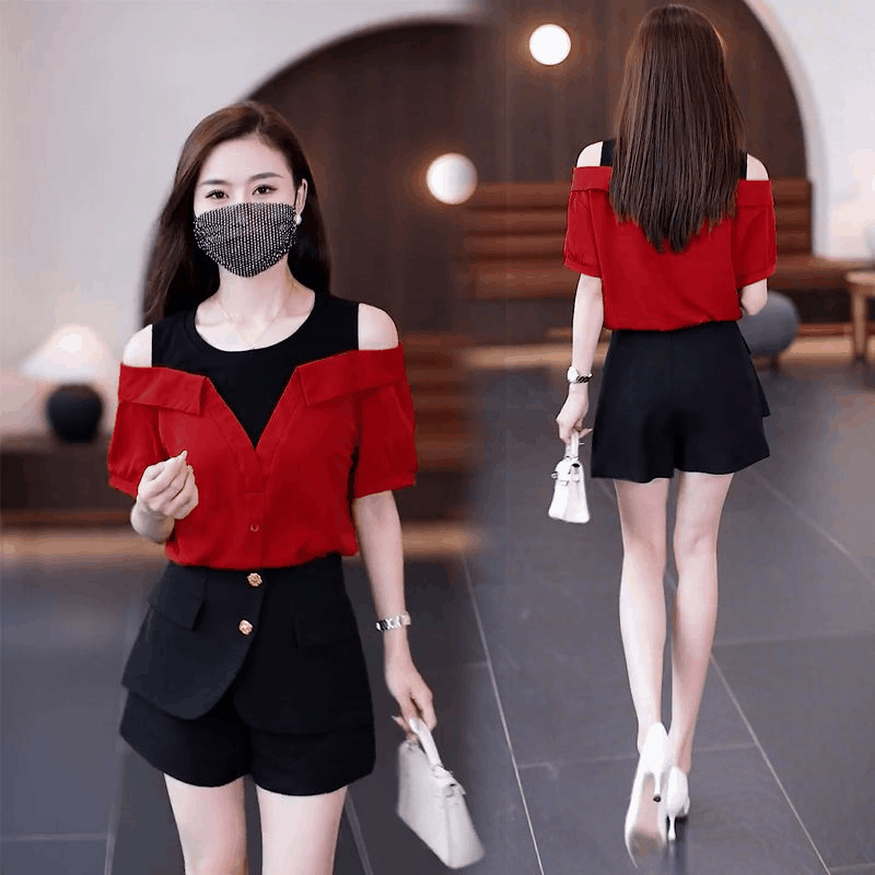 露肩假兩件襯衫